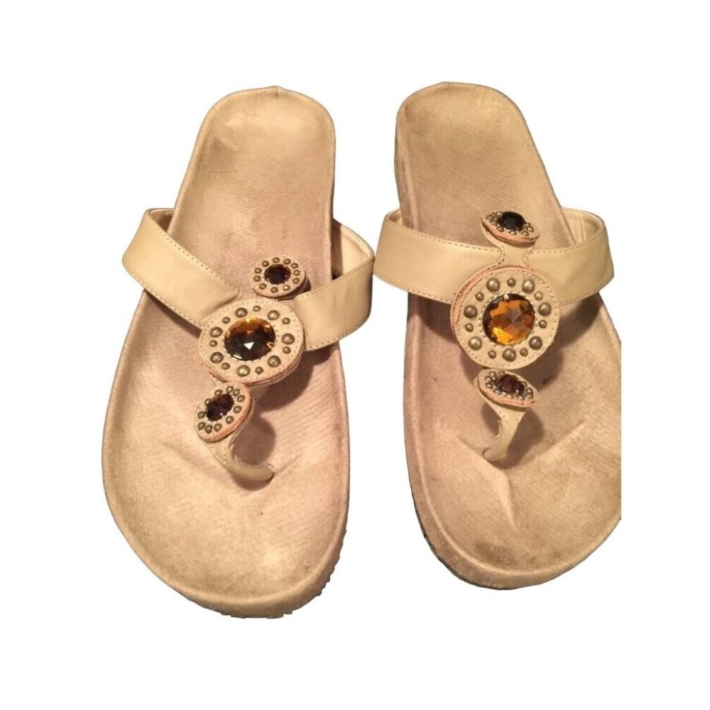 9M Colin Stuart Women's Tan Bejeweled Thong Sandals